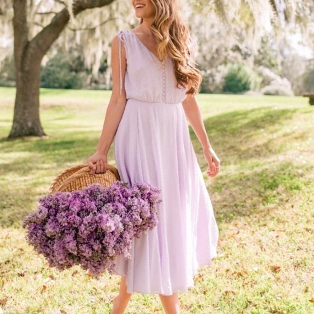 RARE Original Gal Meets Glam Collection - Hilary Lilac - Clip Dot Midi Dress
